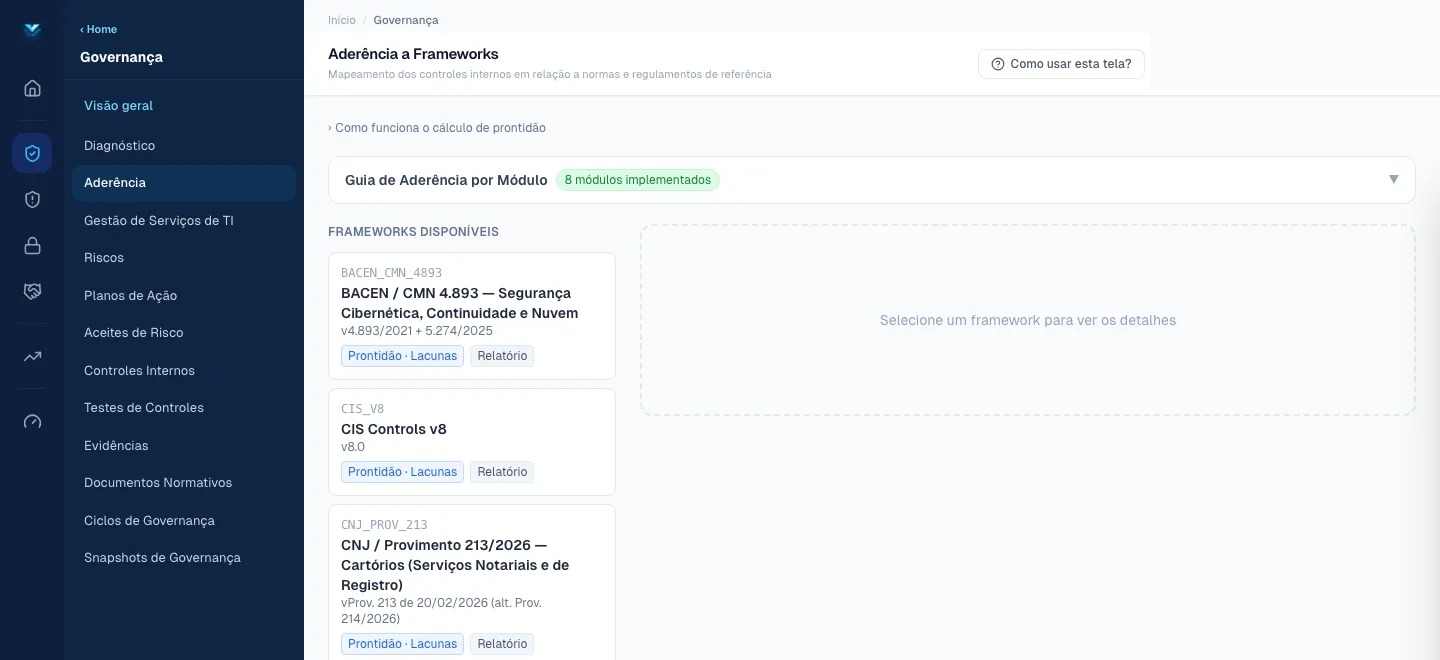 Aderência a Frameworks do Veyra — mapeamento de controles internos a normas e regulamentos